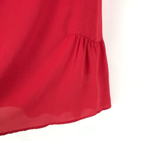 Pleione Ruffle Hem Blouse Women’s XS Red Sheer Short Sleeves Polyester Holiday - Picture 3 of 9